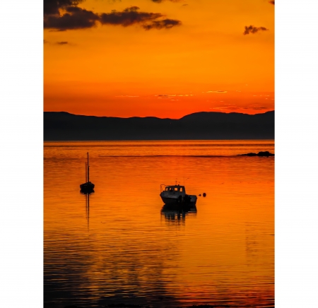 Boat at Sunset - boat, lake, nature, sunset