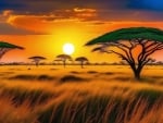 African Grasslands Rich Hues of Savanna Grass and Wildlife