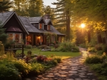 Sunrise over a countryside cottage