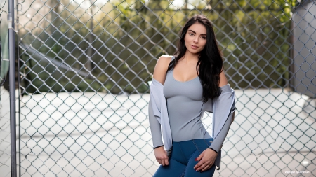 Lexi at the Fence - brunette, sweater, teen girl, woman