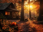 Sunrise over a forest landscape with autumn foliage