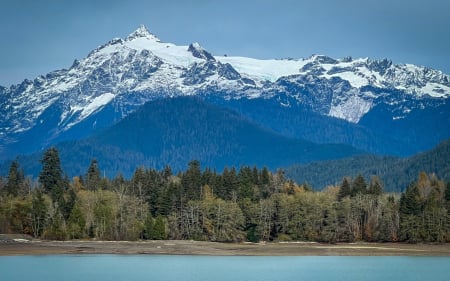 Mount Shuksan , Washington - usa, mountain, rocks, river, trees