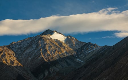 Sun Kissed mountain top, Ladakh, India - volcano, sky, clouds, rocks, landscape