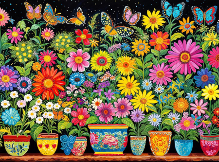 flowers art - colors, flowers, canvas, pots