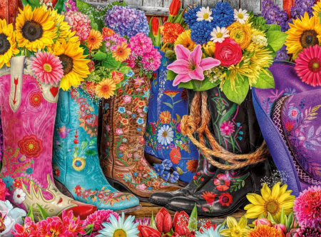 Cowgirls boots - colorful, girls, boots, cow, flowers