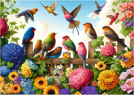 birds of a feather - colorful, fence, puzzle, birds, flock