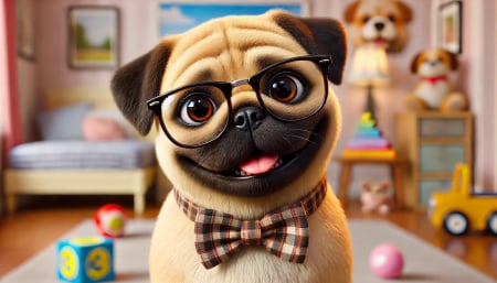 Funny Pug Dog - glasses pug, funny, pug, dog