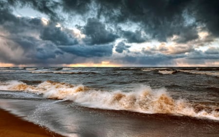 Clouds and Waves - Latvia, clouds, splash, beach, sea, waves