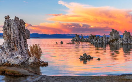 Sunset over Mono Lake, California - nature, lake, reflection, usa, sunset