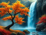 Autumn tree at the waterfall