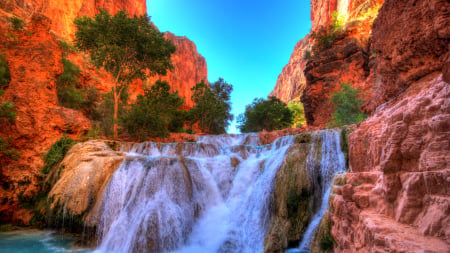 Beaver Falls, Grand Canyon NP, Arizona - usa, cascades, rocks, river, trees