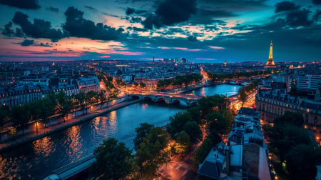 Paris - night, seine, paris, france