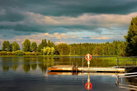 Pier at Sunset - water, sunset, pier, refdlection