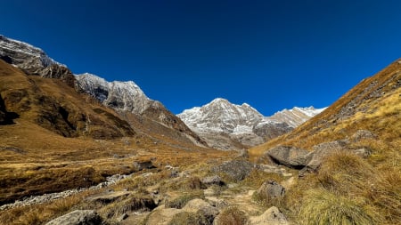 Annapurna Peak from Base Camp, Nepal - stones, landscape, rocks, himalaya