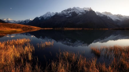 French Alps, France - rocks, reflections, sky, autumn, lake, trees, clouds, water