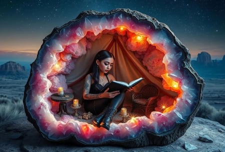 Nature's Home - book, digital, stone, girl, crystal, art