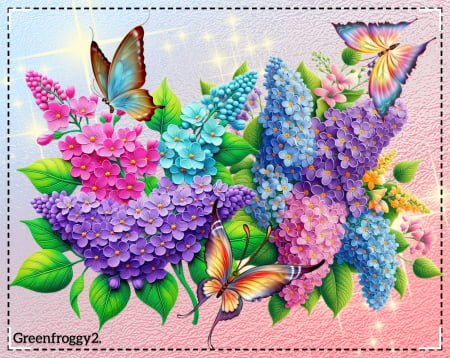 LILACS AND BUTTERFLIES - IMAGE, FRAMED, ABSTRACT, ART