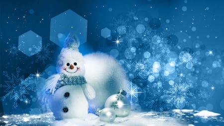 SnowmanBlues - sparkle, winter, Christmas, holidays, snowman, blue, snow