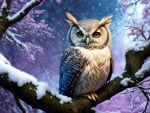 Owl Among Blossoms in Winter's Embrace