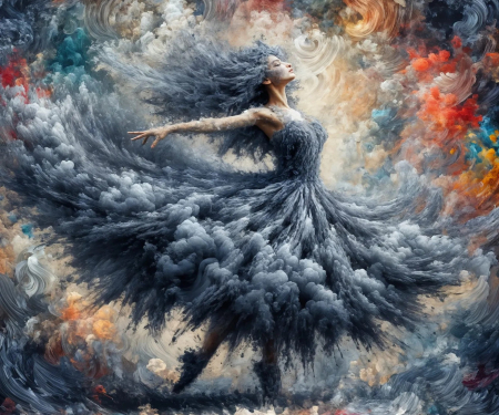 Embrace of the Storm Within - art, dancing, girl, dress, digital