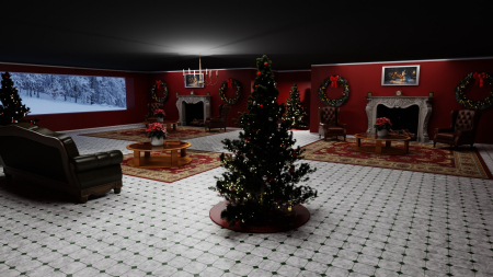 Large Room Decorated for Christmas - Thornwood, Thornwood Castle, Thornewood, Christmas, 3d and cg