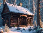 Magic book store in the forest in winter