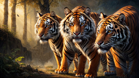 Three Brothers - tigers, digital, wallpaper, fantasy, art