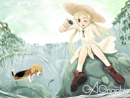 Anime Girl - girl, female, dog, anime, fish, animal, anime girl, cute