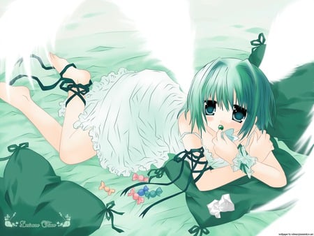 Green Anime - sexy, female, girl, hot, anime girl, candy, green, anime, sweet, cute