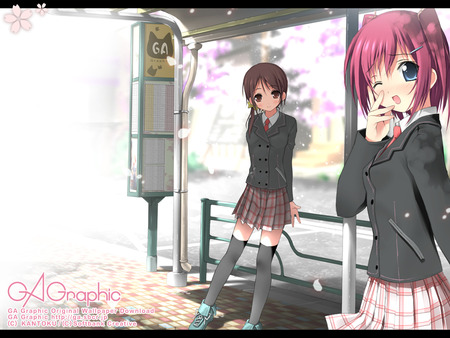 Waiting for Bus - girls, girl, female, anime, anime girl, cute