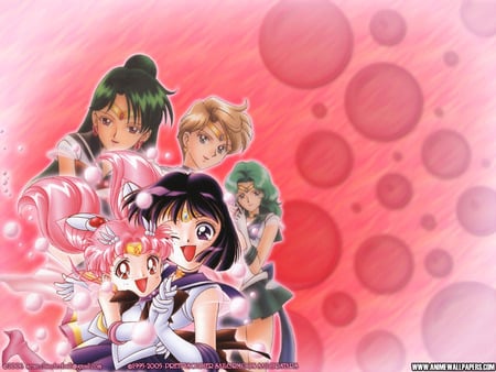 Sailor Moon - girls, female, girl, anime girl, sailor pluto, pink, red, anime, sailor neptune, sailor saturn, sailormoon, cute, group, sailor uranus