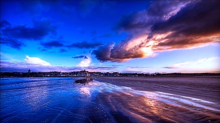 The Blue and Golden - sky, cool, clouds, ocean, brightness, blue