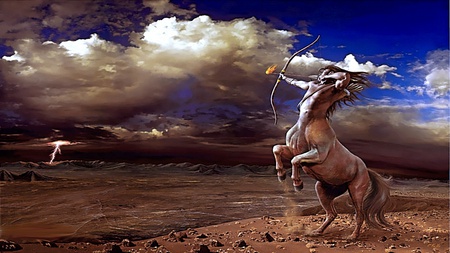 The Great Archer - horseman, gorgeous, blue, clouds