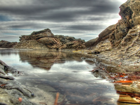 Water and Clouds - clouds, water, beautiful, reflection, rocks