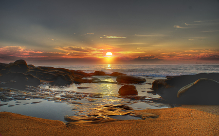 Umhlanga sunrise - south africa, beach, sea, sunrise, umhlanga, rocks