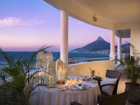 Romantic dinner - dinner, cape town, view, 12, sea, balcony, hotel, mountain