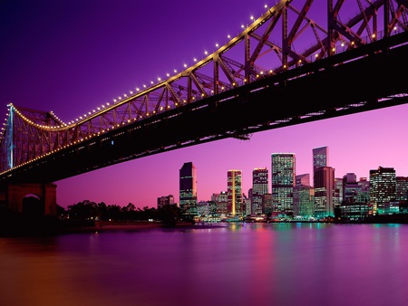 Brisbane Queensland Australia - sky, brisbane, queensland, water, cityscape, buildings, purple, city, australia, bridge