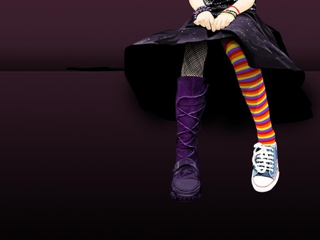 PuNkKY LeGSS!! - clothes, mismatch, fashion, girl, goth, black, purple, punk, socks, stripes