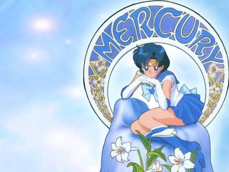 Mercury - sailor mercury, girl, female, anime girl, blue, anime, sailormoon, cute, flower