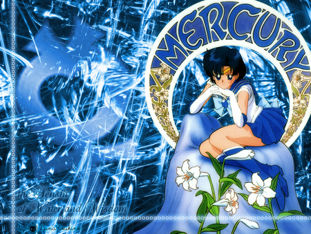 The Senshi of Water and Wisdom - sailor mercury, girl, female, anime girl, blue, anime, sailormoon, cute, flower