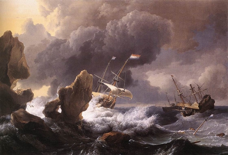 Ships in Distress off a Rocky Coast