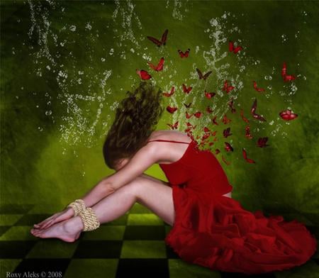 the dream - women, love, alone, red, green, dream, sweet