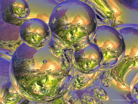 Lily glade bubbles - bubbles, 3d, lily, abstract