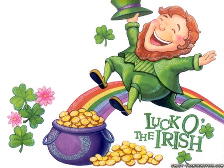 LUCK OF THE IRISH - rainbow, luck, irish, green, pot, gold, coins