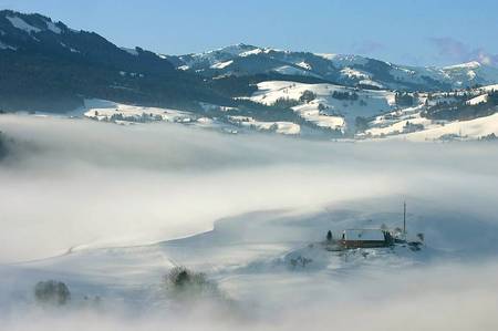 Alone - house, snow, winter, mountains