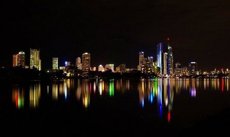 Surfers Paradise at night - lights, cities, skyline, sea, night