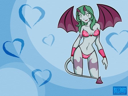 Blizzard Valentine - blue, wings, valentine, girl, cute, blizzard, green hair, hearts