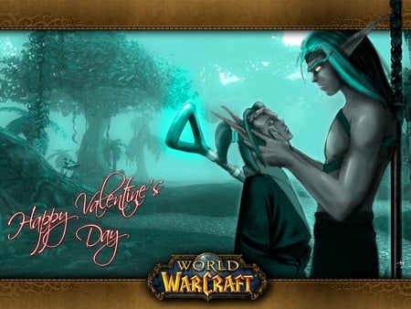 Happy Valentines Day - love, elves, elf, happy valentines day, trees, water, night, valentines, forest, world of warcraft, river