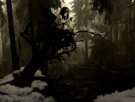 Deep Forest Girl - butterfly, girl, dark, lonelyness, anime, darkness, solitude