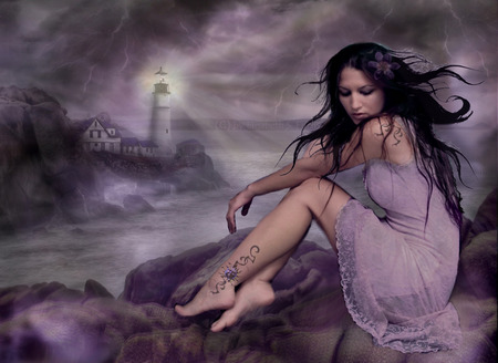 Bittersweet Solitude    by elisafox - dress, lady, purple, dream